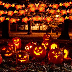 1.5m 10 światła liście łańcuch Atmosfera Halloween Dziękczynienia Świąteczne Dekoracje Klon Liść Dyni Ornament Hallowerenday Light D1.0
