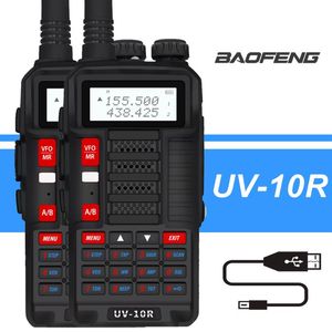 Walkie Talkie 2pcs/Set BaoFeng UV-10R Güç 10 4800mAH Taşınabilir Uzun Menzilli Tarayıcı UHF VHF WTERFOR IP55 İki Yolcu Radyo