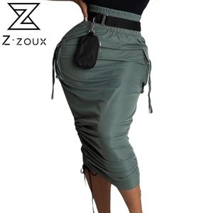 Women Skirt High Waist Pencil s Pleated Drawstring Lace Up Long Fashion Sexy Plus Size s Spring Summer 210524