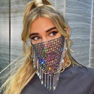 Lacteo Bling Rhinestone Wedding Nightclub Bar Party Decoration Face Fashion Tassel Pendant Jewelry Mask for Women Gifts