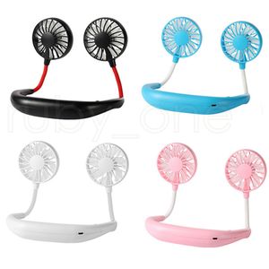 Handfreier Ventilator Sport Tragbarer USB-wiederaufladbarer Dual-Mini-Luftkühler Sommerhals hängender Ventilator Partybevorzugung Seeversand RRA4236