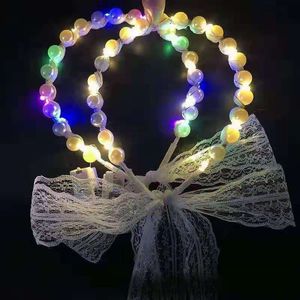Led Colorful Three-speed Color-changing Flashing Fairy Luminous Band Tie Female Hair Lace Pearl Band Headdress Rave Toy