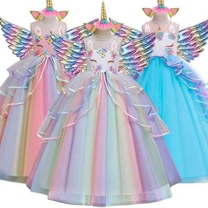 Unicorn Kids Girls Wedding Flower Girl Dress Sleeveless Elegant Princess Party Pageant Formal Tulle Lace 210508