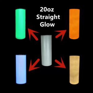 Toptan! 20 oz Düz Süblimasyon Glow Tumblers Beyaz Parlaklar Kırmızı Sarı Yeşil Mavi Karanlıkta Paslanmaz Çelik Su Şişeleri Çift Yalıtımlı İçme Bardak A12