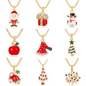 2021 neue Legierung Halskette Mode Weihnachten Baum Hut Santa Claus Anhänger Halsketten Großhandel