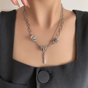 Hängsmycke Halsband VSNOF HIPHOP Dubbelskikt Chunky Chain Halsband för kvinnor Uttalande Tornar Tie Geometriska Metall Smycken