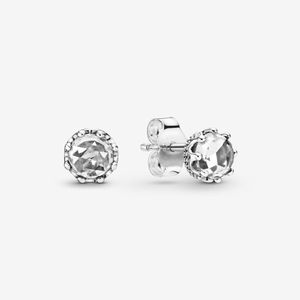 Autentisk 100% 925 Sterling Silver Clear Sparkling Crown Stud Örhängen Mode Kvinnor Bröllop Förlovning Smycken Tillbehör