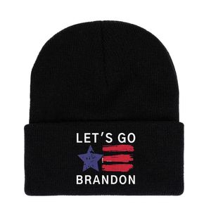 Let's Go Brandon Black Knitted Hat Winter Warm Letters Printed Fashion Crochet Hats Sports Cyclings Unisex Beanie Skull Caps RRB12053