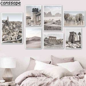Wholesale desert landscapes pictures for sale - Group buy Desert Landscape Print City Architecture Wall Art Poster Elephant Canvas Painting Nordic Modern Wall Pictures Home Decoration G220302