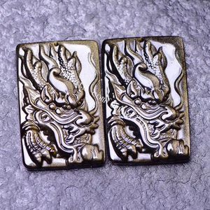 Naturalny Złoty Sheen Obsydian Ręcznie rzeźbione Dragon Head Square Wisiorek Maskotki Powodzenia Amulet Unisex Naszyjnik Z Prawdziwego Kryształu Korzeń Koraliki Regulowany Regulowany