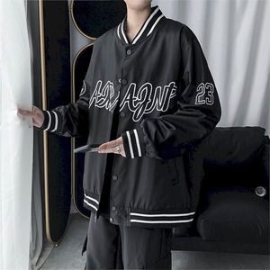 Spring Autumn bomber jacket men women Harajuku BFpreppy style loose trend baseball uniform letter embroidery simple coats 211009