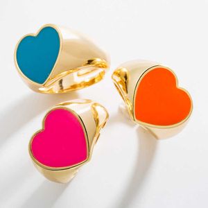 Minar trendig justering färgstark emalj kärlek hjärta charm ringar för kvinnor mässing guldfärg bred chunky ring personlighet smycken x0715
