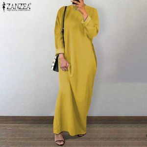 Zanzea Kobiety Vintage Z Długim Rękawem Solid Maxi Long Drcasual Kaftan Vestido Robe Dubai Abaya Turcja Hijab Sundmuslim Dress X0529
