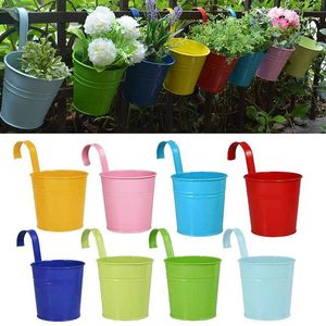 10pcs Multilcolor iron Hanging Flower Pots Fence Hanging Plant Pots Garden Balcony Wall Vertical Hanging Flower Pots Planters 210615