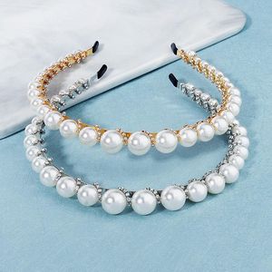 Trendy Simple Handmade Pearl Hairband Women Gold/Silver Color Headband Headpeice Zinc Alloy Wedding Headdress XH Hair Clips & Barrettes