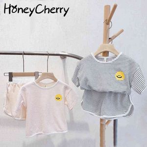Summer children's set boys and girls baby cotton casual striped T-shirt shorts 2 pieces 210515