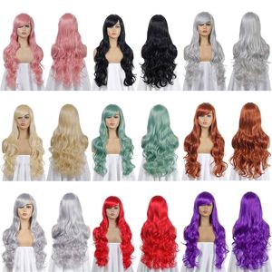 80cm Long Cosplay Synthetic Hair Wigs in 8 Colors Wave Curly perruques de cheveux humains KW-80