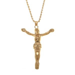 Jesus Cross Pendant Halsband Guldfärg Charm Hängsmycke för kvinnor Christian Smycken Krucifix Halsband