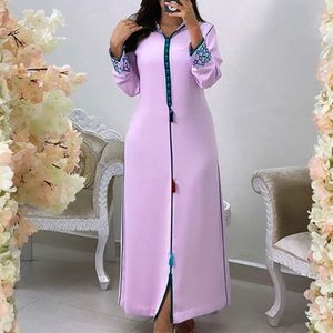 Jesień Kobiety Długa Dress 2021 Moda Kwiat Drukowane Zipper Vintage Party Kolacja Maxi Dresses Femme Works Work Office