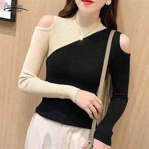 Spring Jumper Turtleneck Sweter Zimowy Dzianiny Kobiety Pullower Off Color Ramię Patchwork S na 11997 210510