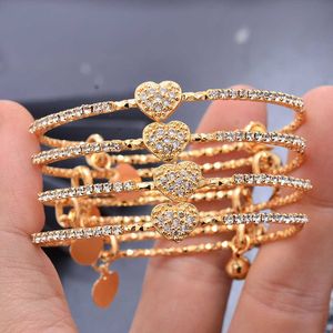 24k Gold Bangles Bracelet Women Girls France Rhinestone Bracelets Indian African Jewelry Bride Wedding Heart Shaped Party Gifts Q0717