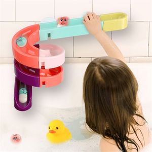 QWZ DIY Baby Bath Toys Wall Sug Cup Marble Race Run Track Badrum Badkar Kids Spela Vattenspel Toy Set för barn 210712