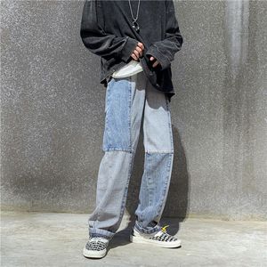 Men's Hip Hop Style Wide Leg Pants Baggy Homme Cargo Pocket Jeans Black/blue Loose Straight Pants Biker Denim Trousers 210524