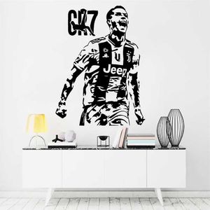 Ronaldo Wall Sticker Fotbollsstjärna dörrfönster Vinyldekaler Nursery Boys Barnrum Hem Inredning Bakgrund Z821 210705