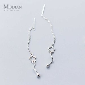 Proste Swing Moda Gwiazdy Długie Tassel Charm Drop Kolczyki 100% 925 Srebro Silver Dangle Ear Dla Kobiet Biżuteria Bijoux 210707