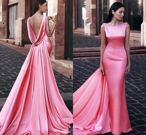 Mermaid Formal Evening Dresses 2021 Scoop Backless Middle East Women Evening Gowns with Wraps Watermelon Pink Dinner Dresses