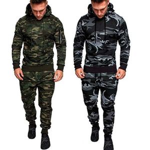 Męskie Camouflage Slim Fit Dres Pullover Bluzy Sport Siłownia Skinny Jogging Joggers Spodnie Spodnie 2 sztuk / Ustaw Y0831