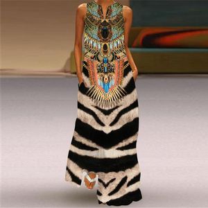 Casual Jurken Plus Size Mode 3D Print Zomerjurk Dames Sexy Boho Beach V-hals losse mouwloze zakken lang