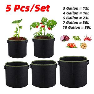 5 pcs 3/4/5/7/10 gallon filt växa väskor trädgårdsarbete grow potten grönsak tomat växande planter trädgård potatis planting krukor 210615