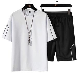 Estate Mens Short Set Brand Tracksuit T-shirt + Pantaloncini 2021 Casual Jogging Gym Due pezzi Set Abbigliamento uomo Abbigliamento Hip Hop Streetwear X0610