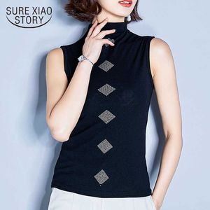 夏のファッション女性のシャツの女性トップスノースリーブの原宿シャツのための女性服プラスサイズの黒いシャツBlusas 210527