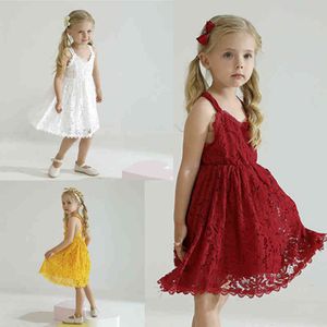 Summer Girl Dress 3-8 Years Lace Red Dresses Toddler Tutu Baby Girls Tulle Kids Party Dress Casual Wear Children Clothing Q0716