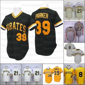 Retro Baseball The Hem Jersey 39 Parher 27 Tekulve 21 Clemente 00 Ditt namn Tröjor II