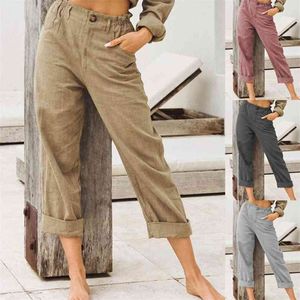 Spring Summer Autumn Casual Linen Pants For Women High Waist Light Gray Khaki Red Wine 2XL 210925