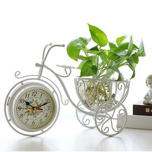 Orologi da tavolo da scrivania Orologio da scrivania da ufficio Cesto di fiori per biciclette in ferro creativo Regalo artigianale a doppia faccia Ornamenti decorativi per sedili