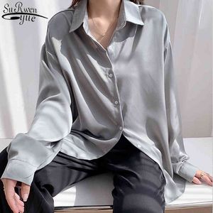 Coreano Autunno Office Lady Risvolto monopetto Elegante Camicetta allentata Donna Seta Manica lunga Camicia da donna Moda 11279 210427