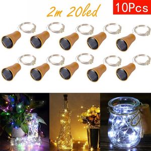 10 confezioni di luci solari per bottiglie di vino 20 LED solari stringa di sughero luce filo di rame fata luce per le vacanze di Natale decorazioni di nozze 211104