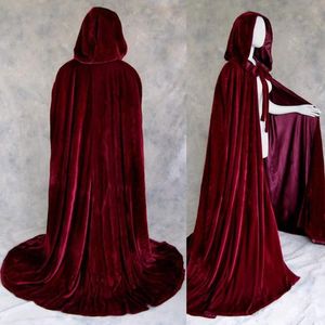 Costumi da bagno da donna Borgogna Halloween Mantelli con cappuccio Unisex Velluto Costumi medievali Cosplay Mantelle da sposa Abito