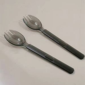 Högkvalitativ genomskinlig svart matkvalitet Plastsked Extra tjock kniv och gaffelpickor Picknick Tabeller Dh8599