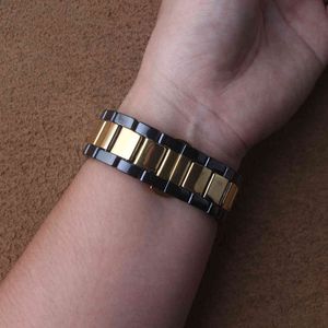 High quality Watchband Ceramic Strap metal clasp 18mm 20mm 22mm Black with Gold Rosegold for Mens Ladys watch bracelet Accessory