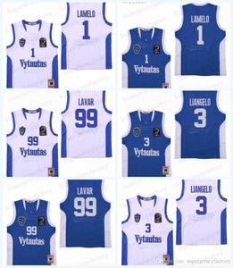 Men Lithuania Prienu Vytautas Basketball Jersey 1 Lamelo Ball 3 Liangelo Ball Uniform 99 Lavar Ball All Stitched Blue White Fast Shipping