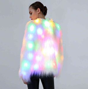 Square Dance Clothing Nightclub Performance Imitation Fur Coat Kvinnors Cosplay Färg LED Light 211207