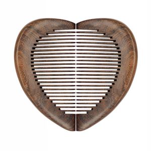 Wholesale Black sandalwood Heart shaped comb Hair brushes Wood Massage straight hairs combs For lovers