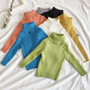 1-6 lat jesień dziecięce dziewczyny z długim rękawem dzianiny obejmujące przędzy turtleneck sweter zima baby pullover swetry 210429
