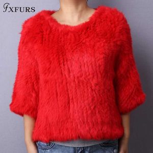 FXFURS Örme Tavşan Kürk Panço Kadın Moda Kürk Kazak 100% Gerçek Kürk Ceketler Kızın Kazak CJ191213