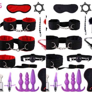 NXY SM Bondage Vrdios Dużo zabawki erotyczne dla kobiet Mężczyźni Kajdanki Clamps Sutro Whip Spanking Dildo Vibratorn Butt Anal Plug BDSM Set 1223